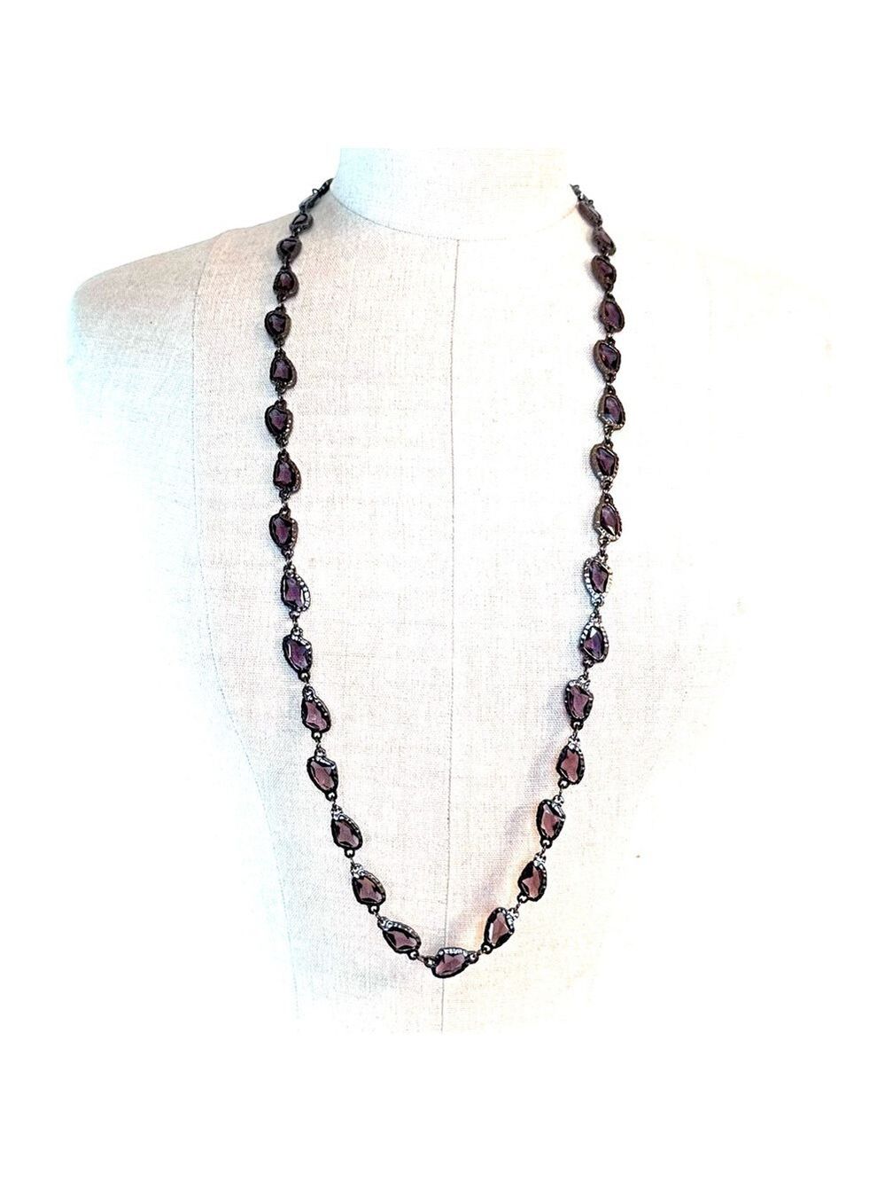 CHICO’s Gray Hammered Patina Silver 34” Long Necklace w Purple Undertones​ | NEW